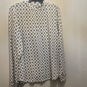 Lands' End Women's White and Black Patterned Long Sleeve Top